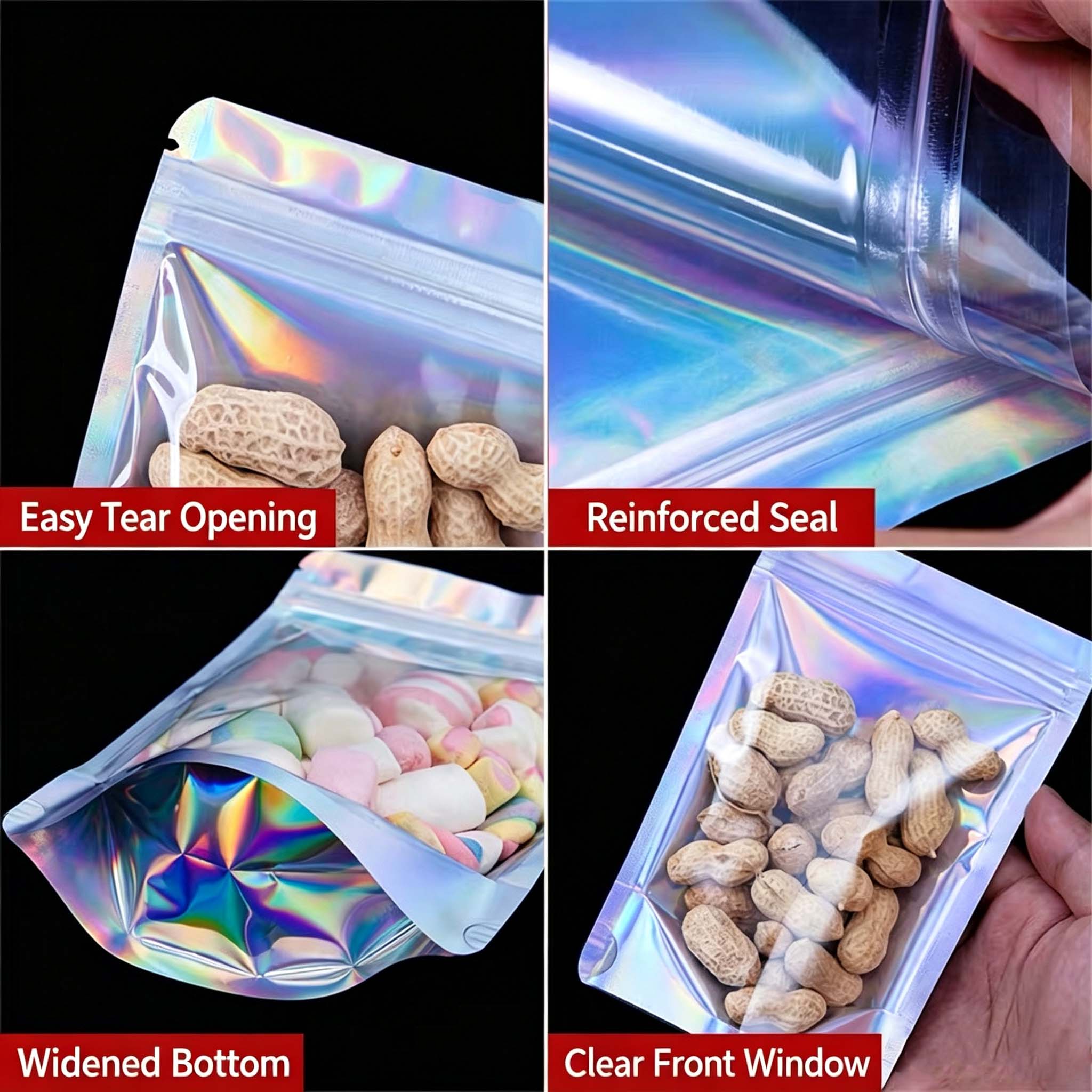 Ziplock stand up pouch Holographic Mylar Bag